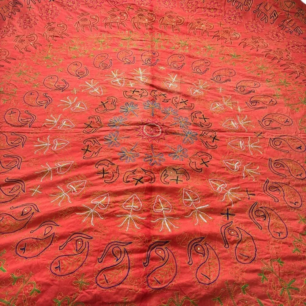 Vintage Hand-embroidered Indian Tapestry or Wall Decor